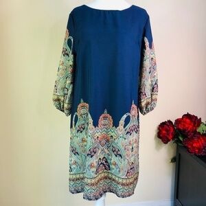 Gibiu Shift  Navy Blue  Print Dress  M